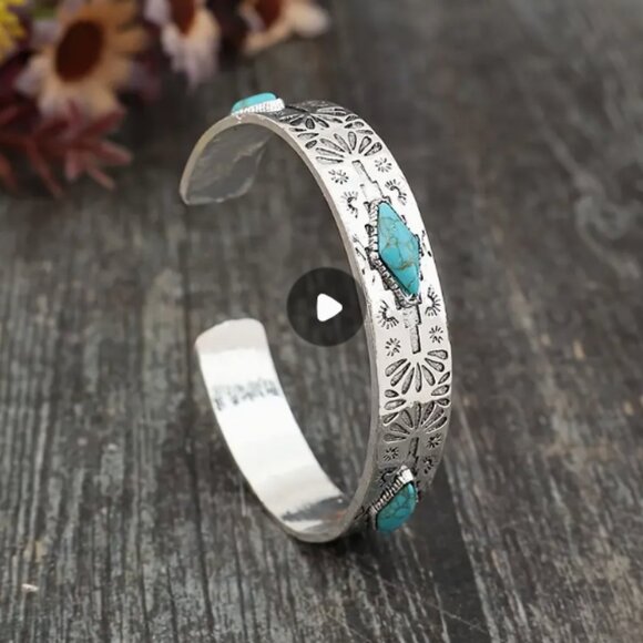 Silver and turquoise coloured stone bangle bracelet - OS - new - Picture 2 of 3